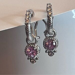 Judith Ripka Sterling Silver Pink CZ Drop Earrings